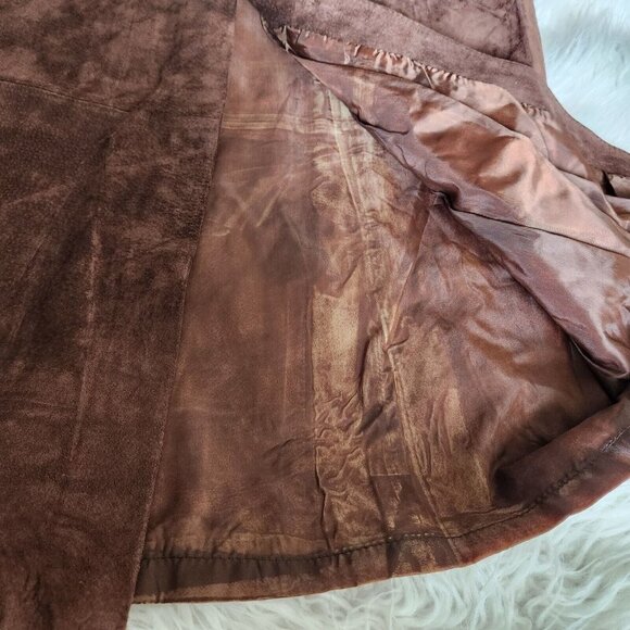 100% Suede Leather Maxi Skirt Size 11/12 W31 Midi Brown Southwest Western Button - Picture 10 of 16